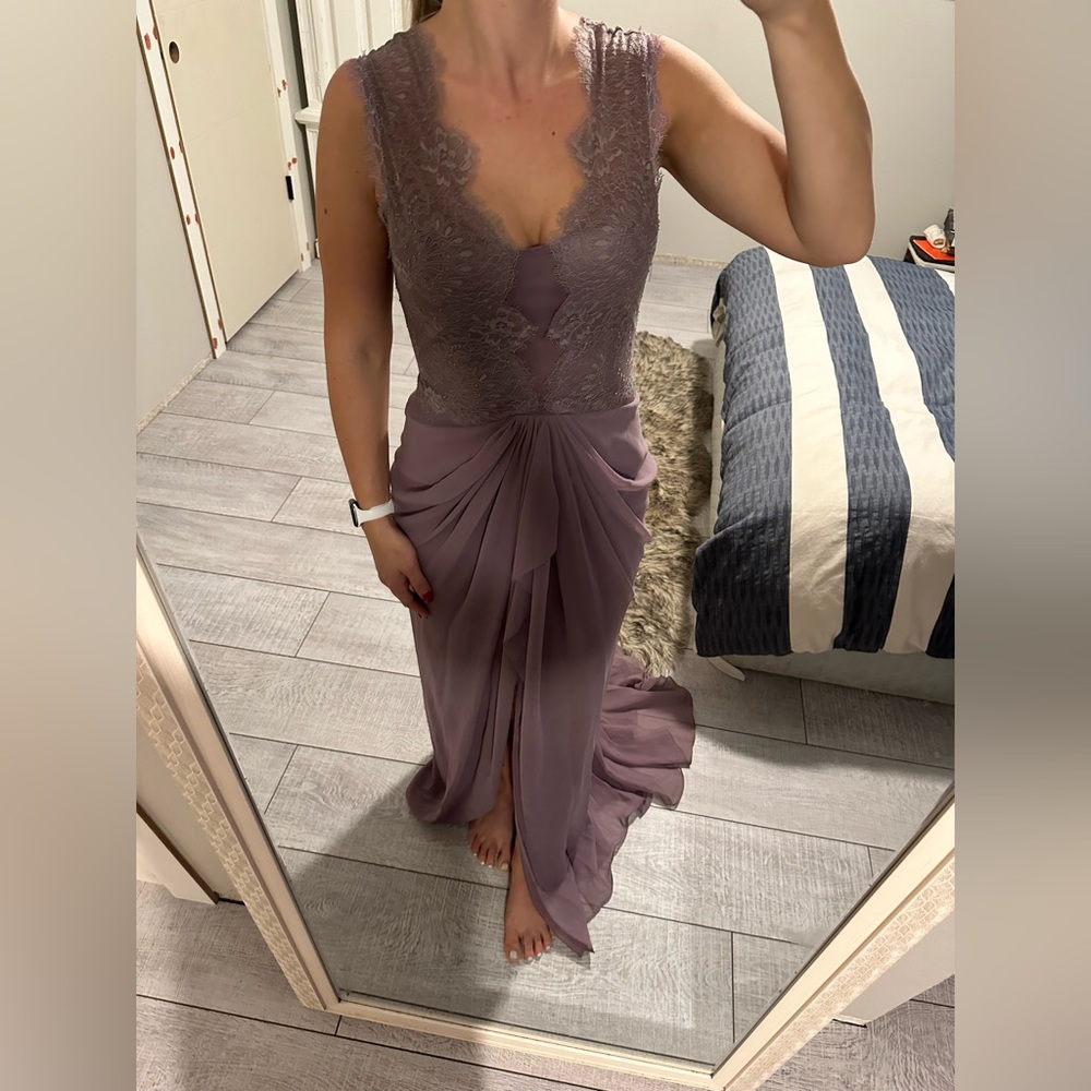 BCBGMAXAZRIA Chiffon Lavender Maxi dress with train